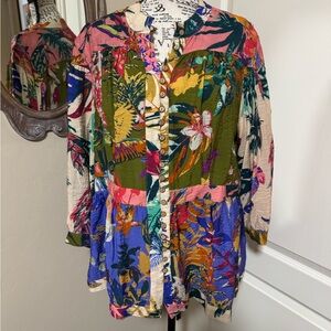 John Mark Multicolor Floral Button-Up Blouse